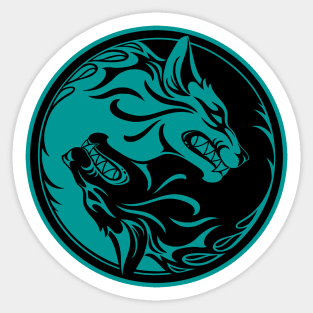 Blue and Black Yin Yang Wolves Sticker